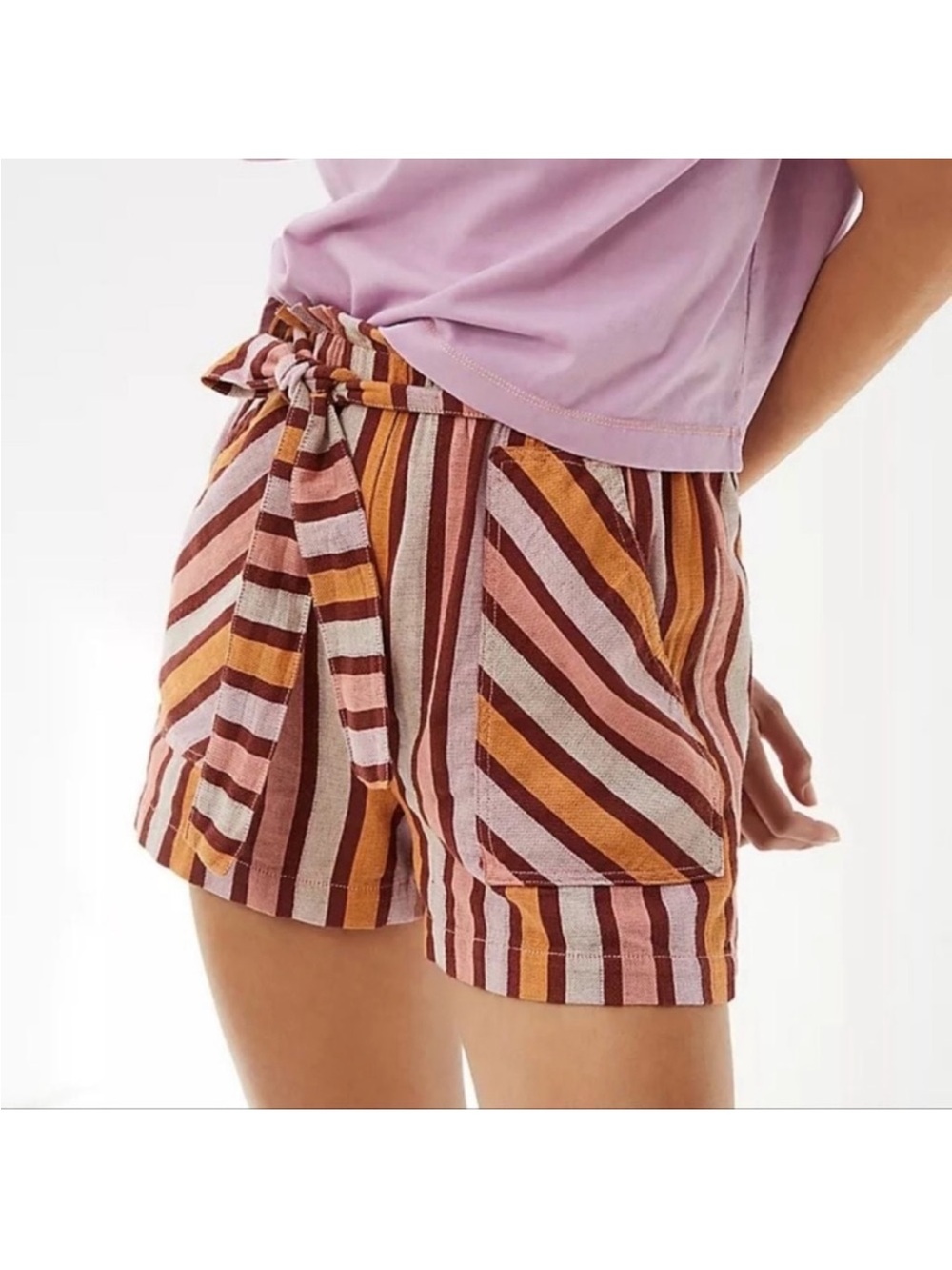 ANTHROPOLOGIE Red Motif High Waist Belted Stripe Shorts